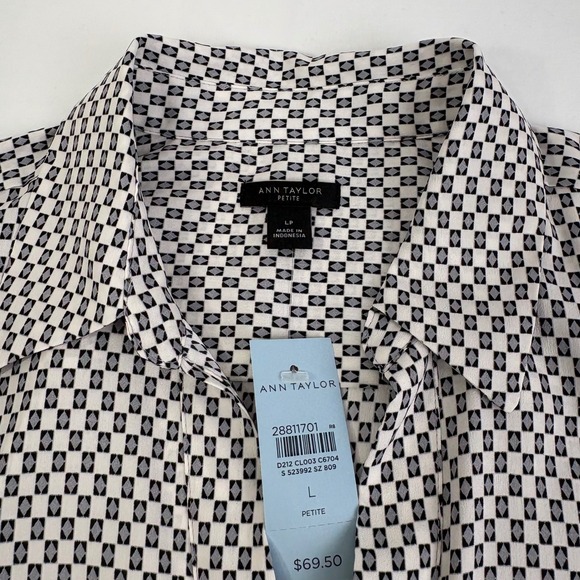 Ann Taylor Petite Geometric Print Button Up Shirt Top Womens‎ Size L NWT - Picture 2 of 7